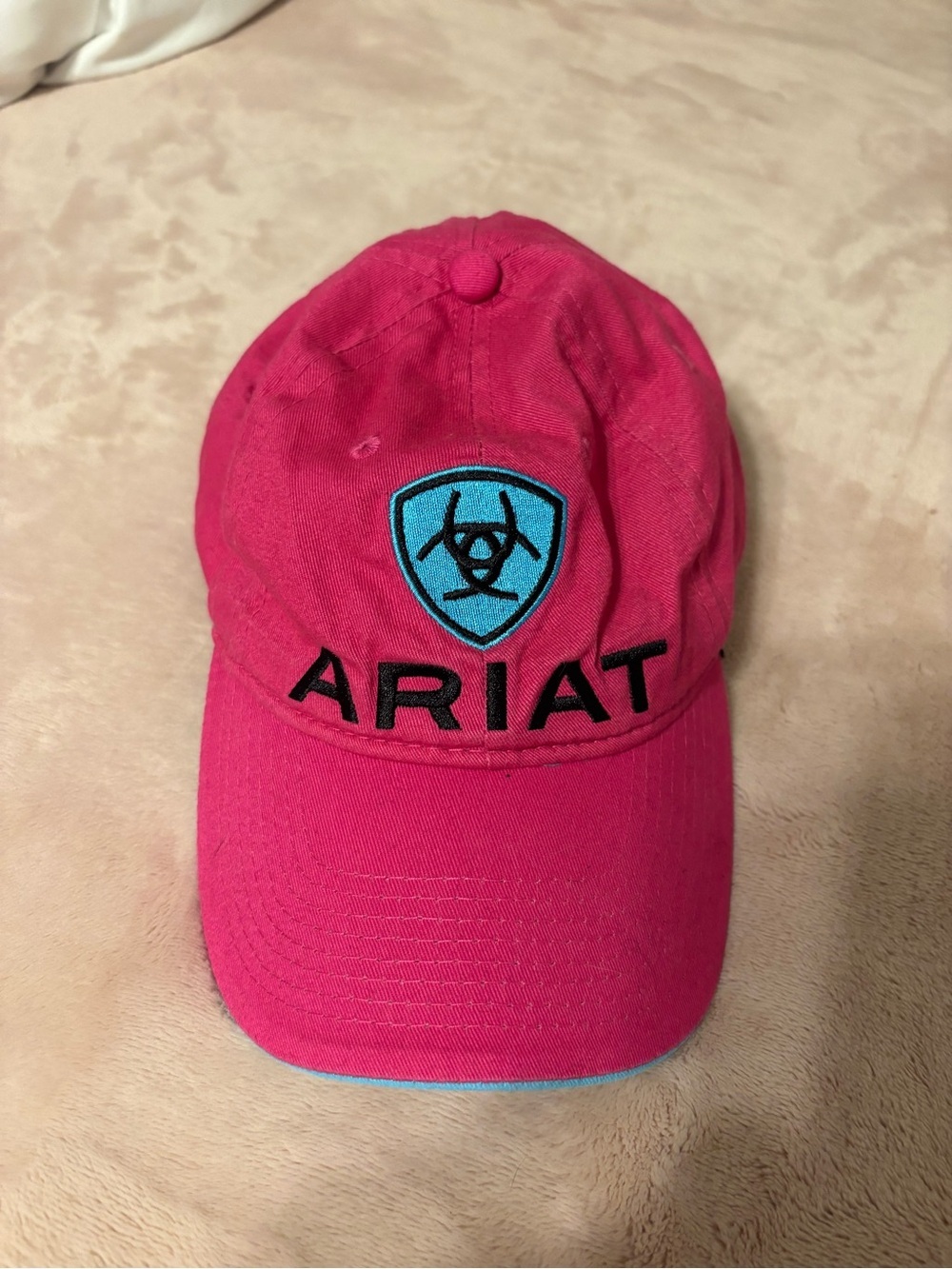 Ariat Pink Blue Embroidered Logo Adjustable Baseball Cap Hat Western Cowgirl